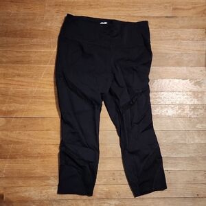 Avia Black Nylon Leggings Cropped Large Sheer Stripes